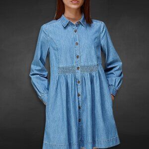 Whistles Dress Button Front Closure Long Sleeve Lightweight Denim Blue Women's 0